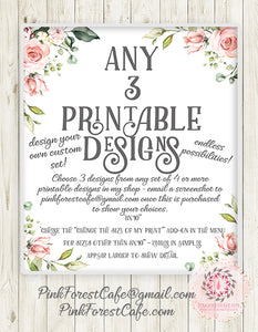 Choose Any THREE Printable Wall Art Print Designs - Mix Or Match - From Pink Forest Cafe
