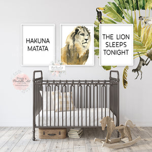 3 Tropical Jungle Safari Lion Wall Art Print Nursery Zoo Baby Room Printable Decor
