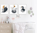 3 Celestial Elephant Swan Narwhal Wall Art Baby Boy Girl Nursery Moon Printable Decor