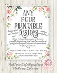 Choose Any FOUR Printable Wall Art Print Designs - Mix Or Match - From Pink Forest Cafe