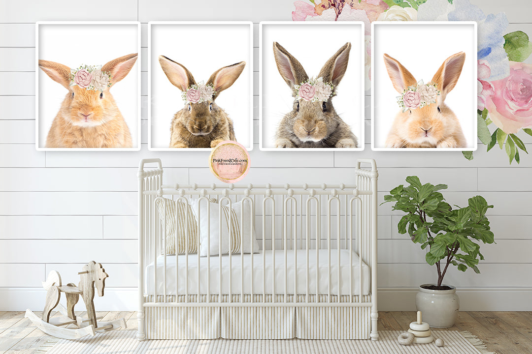 SALE 4 Boho Bunny Rabbit Wall Art Print Woodland Nursery Baby Room Set Lot Prints Printable Decor