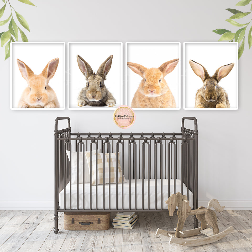 SALE 4 Bunny Rabbit Wall Art Print Woodland Nursery Baby Room Set Lot Prints Printable Decor