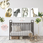 4 Boho Tropical Jungle Safari Elephant Wall Art Print Zebra Giraffe Lion Nursery Zoo Baby Room Printable Decor