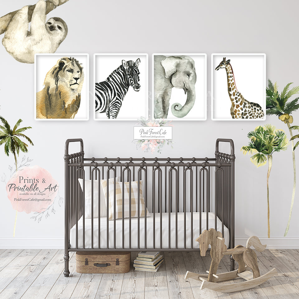 9 Boho Tropical Jungle Safari Elephant Wall Art Print Zebra Giraffe Lion Nursery Zoo Baby Room Printable Decor