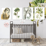 4 Boho Tropical Jungle Safari Elephant Lion Wall Art Print Nursery Zoo Baby Room Printable Decor