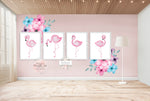 4 Pink Flamingo Wall Art Print Tropical Baby Nursery Printable Decor