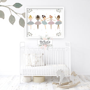 5 Ballerinas Ballet Dance Ballerina Baby Girl Nursery Wall Art Print Printable Décor
