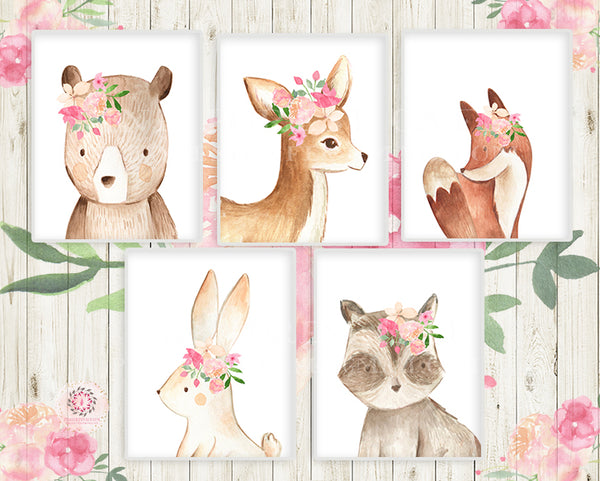 Bear Deer Fox Bunny Rabbit Racoon Owl Woodland Boho Printable Wall Art ...