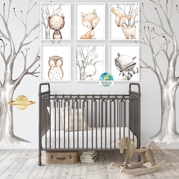SALE 6 Deer Fox Bunny Rabbit Bear Owl Raccoon Wall Art Print Woodland ...