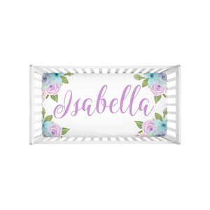 Purple Feather Turquoise Baby Girl Crib Sheet - Personalized