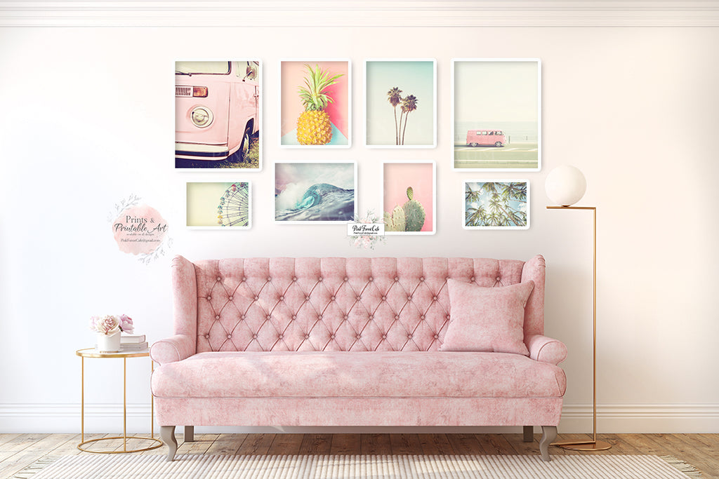 Choose Any 8 Pink Van Beach Palm Tree Pineapple Wall Art Print Bedroom Beachy Vintage Retro Vibe Printable Gallery Decor