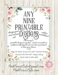 Choose Any NINE Printable Wall Art Print Designs - Mix Or Match - From Pink Forest Cafe