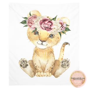 Boho Lion Nursery Wall Art Tapestry Print Fabric Tapestries Peony Peonies Décor