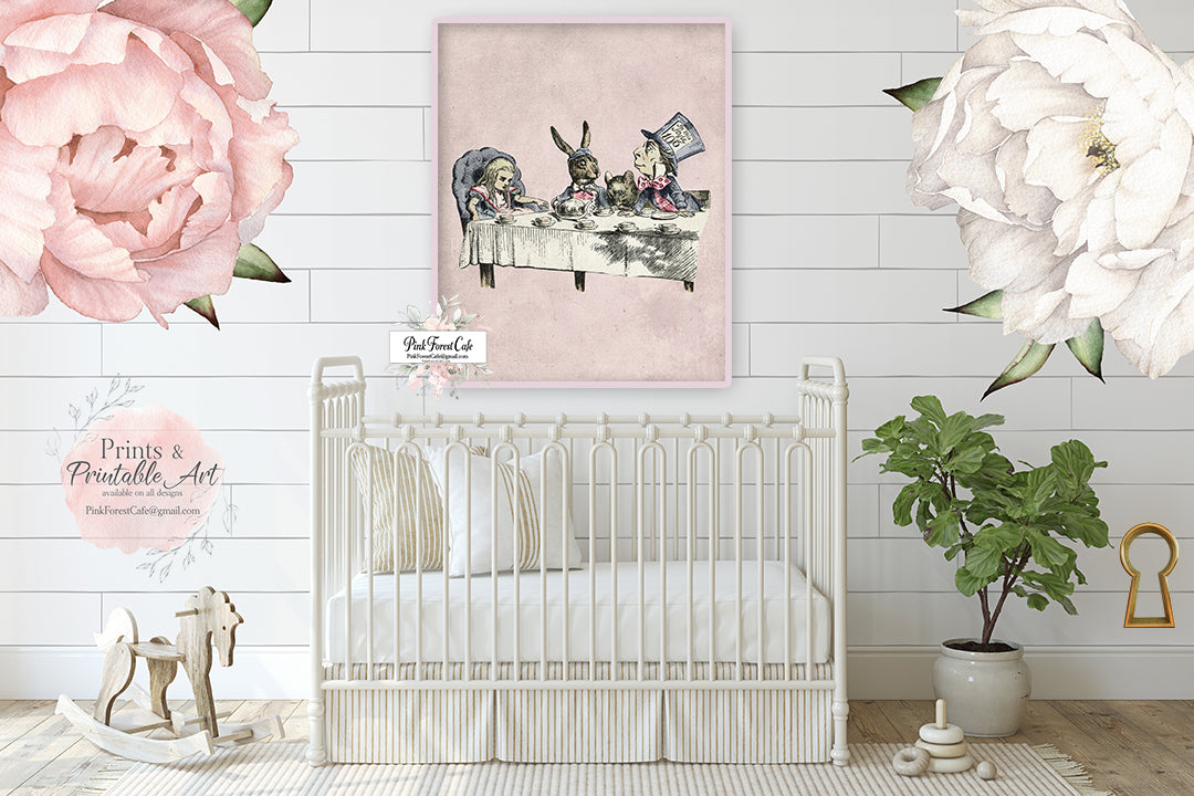 Alice In Wonderland Wall Art Print Vintage White Rabbit Nursery Baby G