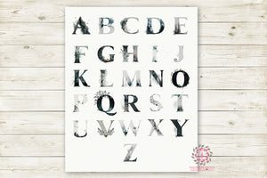 Ethereal ABC Woodland Sampler Alphabet Printable Wall Art Print Baby Nursery Rustic Decor