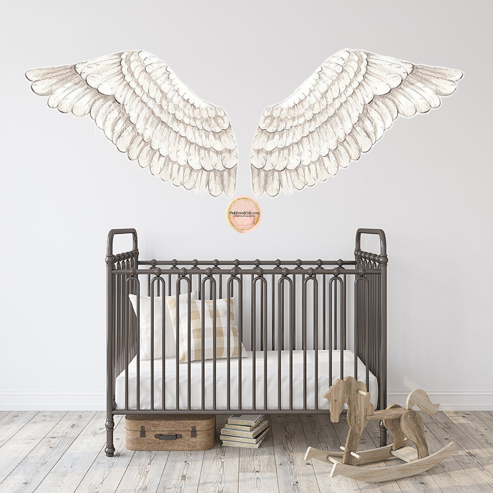 2 - 8" White Angel Wings Watercolor Wall Decal Sticker Baby Girl Boy Gender Neutral Nursery Art Decor