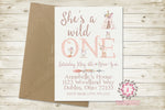 Woodland Boho 1st First Invite Invitation Baby Girl Birthday Party Wild One Tribal Feather Deer Bunny Fox Owl Watercolor Floral Printable
