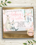 Boho Wolf Dreamcatcher Invite Invitation Birthday Party Baby Shower Floral Teepee Watercolor Birth Announcement Printable