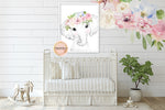 Boho Blush Peony Elephant Wall Art Print Baby Girl Nursery Room Floral Bohemian Watercolor Printable Decor