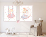 2 Ballerina Swing Moon Baby Girl Nursery Wall Art Print Ethereal Ballet Dancer Whimsical Bohemian Printable Decor