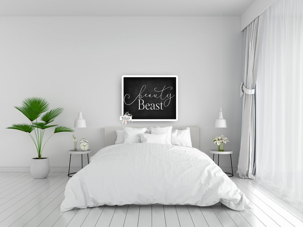 Beauty Beast Wall Art Print Bedroom Over Bed Quote Chalkboard Printable Decor