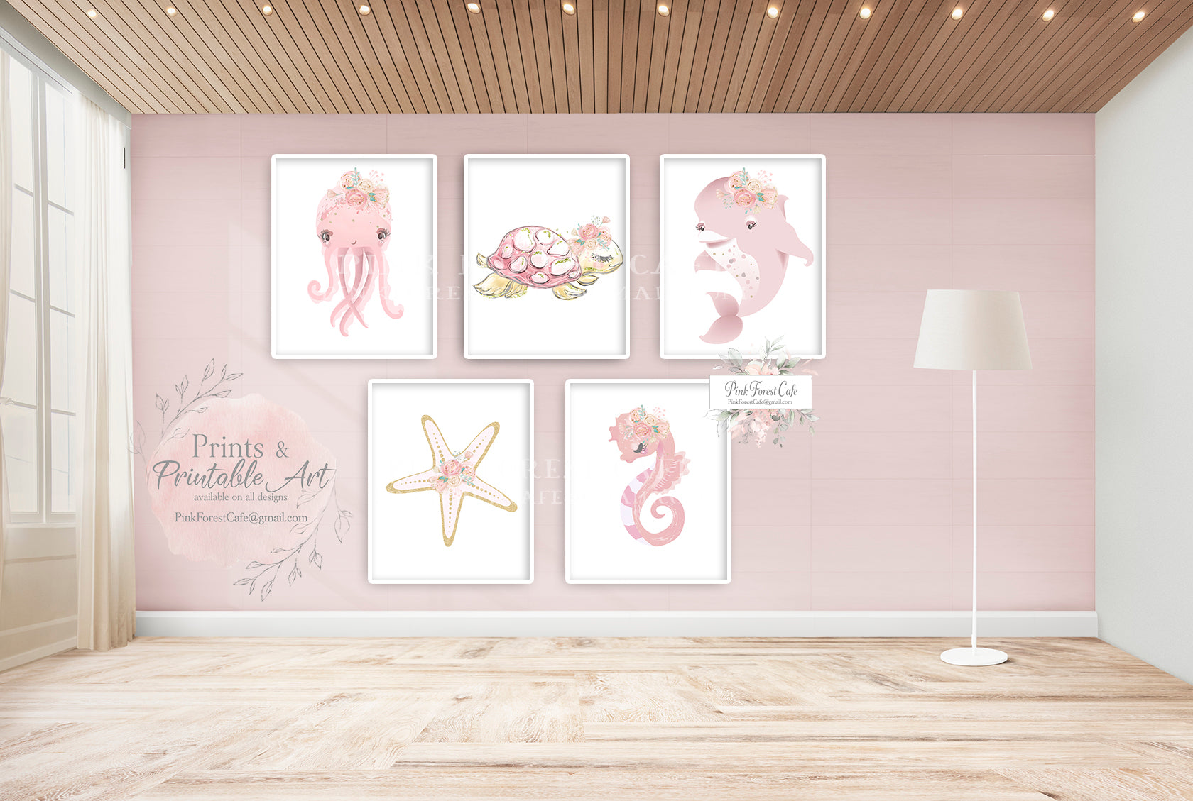 Whale Jellyfish Turtle Fish Nursery Wall Art Print Blush Ethereal Unde –  Pink Forest Cafe