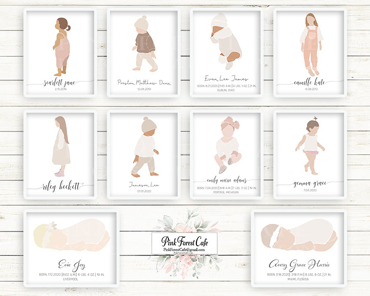 Boho Baby Girl Boy Baby Name Birth Stats Personalized Wall Art Print Nursery Printable Decor