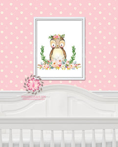 Owl Woodland Boho Bohemian Garden Floral Nursery Baby Girl Room Printable Print Wall Decor