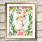 Boho Bohemian Fox Woodland Watercolor Printable Wall Art Print Garden Floral Nursery Baby Girl Room Decor