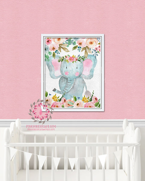 Boho Floral Elephant Zoo Printable Print Wall Art Watercolor Baby Nurs ...