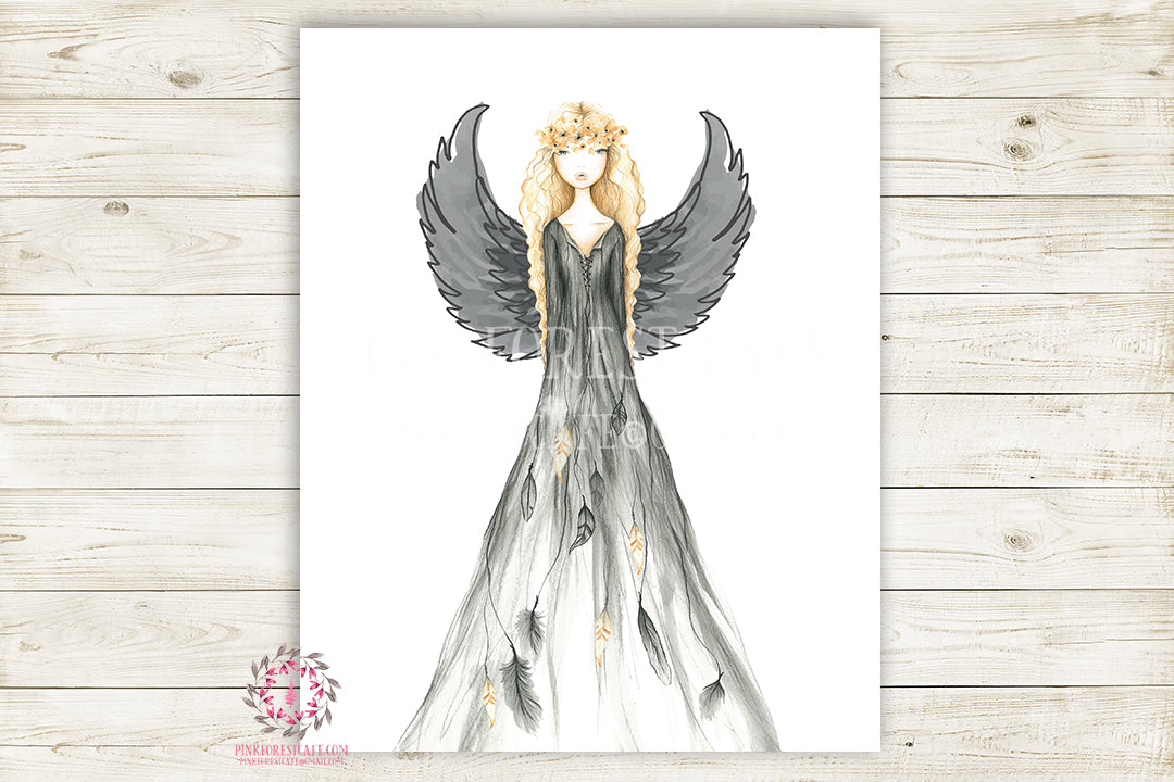 Boho Fairy Princess Nursery Wall Art Print Ethereal Angel Wings Printable Watercolor Mystery Fantasy Magical Decor
