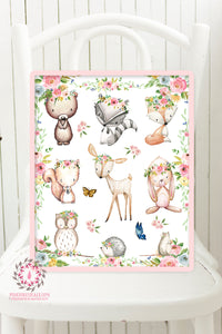 Woodland Animals Deer Bunny Fox Boho Bohemian Printable Wall Art Print Watercolor Baby Girl Nursery Decor