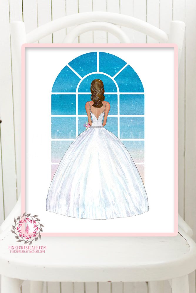 Bride Wall Art Portrait Print Wedding Bridal Shower Invitation Save Date Invite Printable Decor - Any Color/Dress/Hair