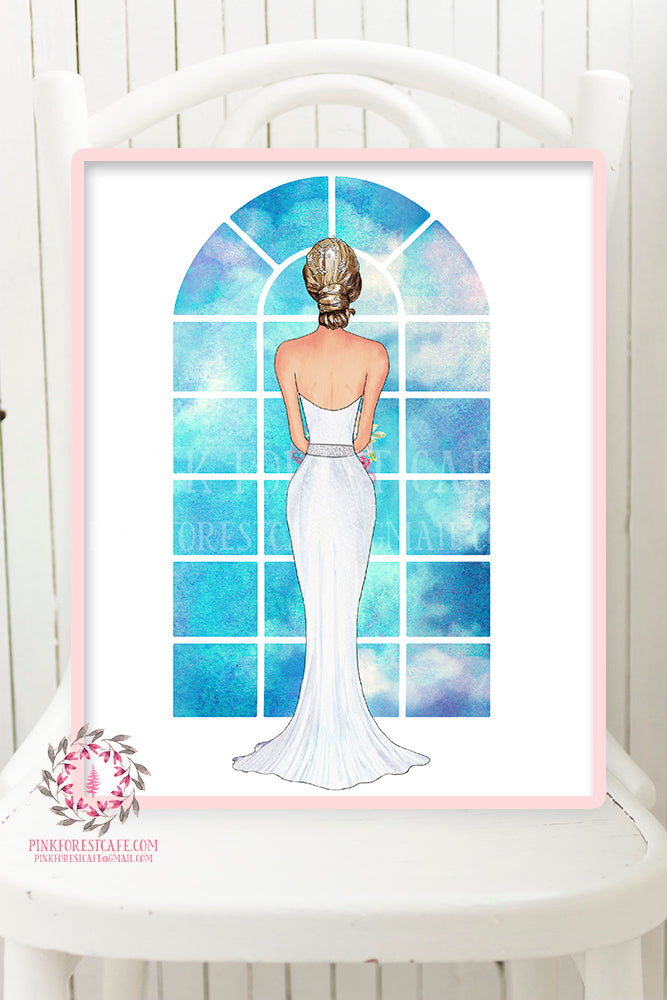 Bride Wall Art Portrait Print Wedding Bridal Shower Invitation Save Date Invite Printable Decor - Any Color/Dress/Hair