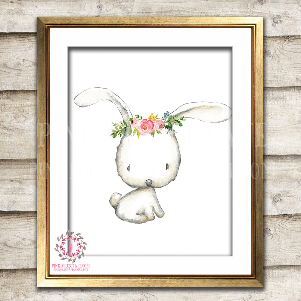 Boho Bohemian Bunny Rabbit Woodland Printable Wall Art Print Garden Floral Nursery Baby Girl Room Decor