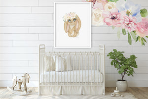 Boho Bunny Rabbit Blush Wall Art Print Woodland Watercolor Baby Girl Nursery Boho Animal Printable Decor