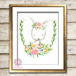 Bunny Rabbit Watercolor Woodland Boho Bohemian Floral Nursery Baby Girl Room Printable Print Wall Art Home Decor