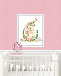 Boho Woodland Bunny Rabbit Watercolor Printable Print Wall Art Poster Nursery Decor