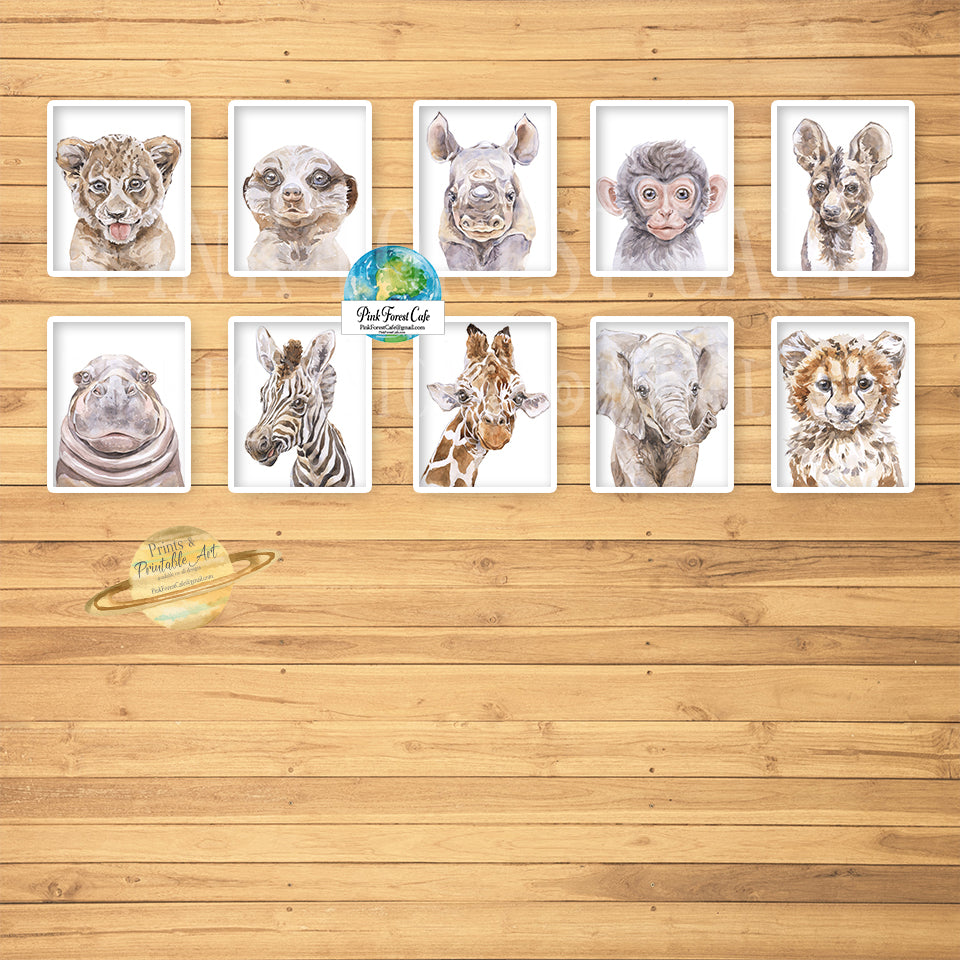 10 Boho Lion Elephant Giraffe Wall Art Print Blush Nursery Zoo Baby Room Safari Watercolor Lot Set Printable Décor