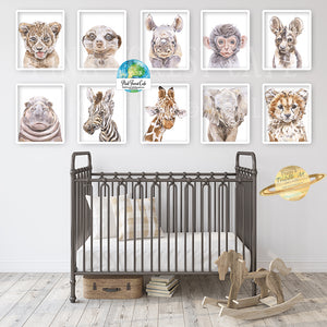 10 Boho Lion Elephant Giraffe Wall Art Print Blush Nursery Zoo Baby Room Safari Watercolor Lot Set Printable Décor