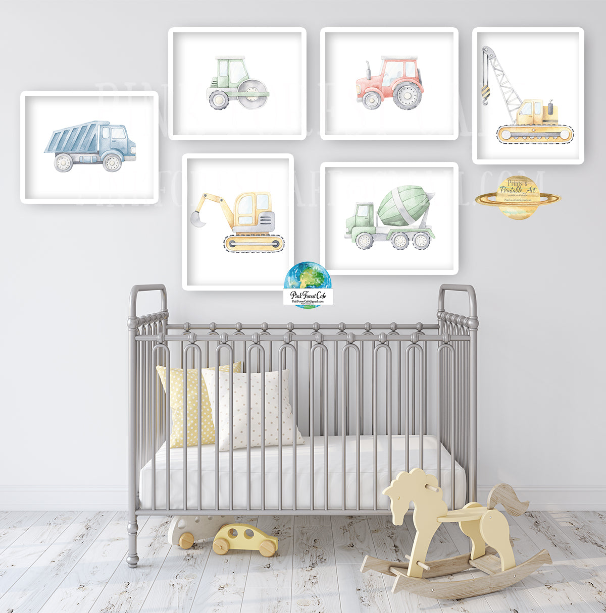 6 Construction Truck Digger Wall Art Print Boy Nursery Room Set Prints Printable Décor