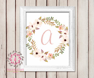 Baby Monogram Initial Personalized Wall Art Print Initials Birth Announcement Gift Watercolor Woodland Floral Rustic Baby Nursery Home Printable Decor