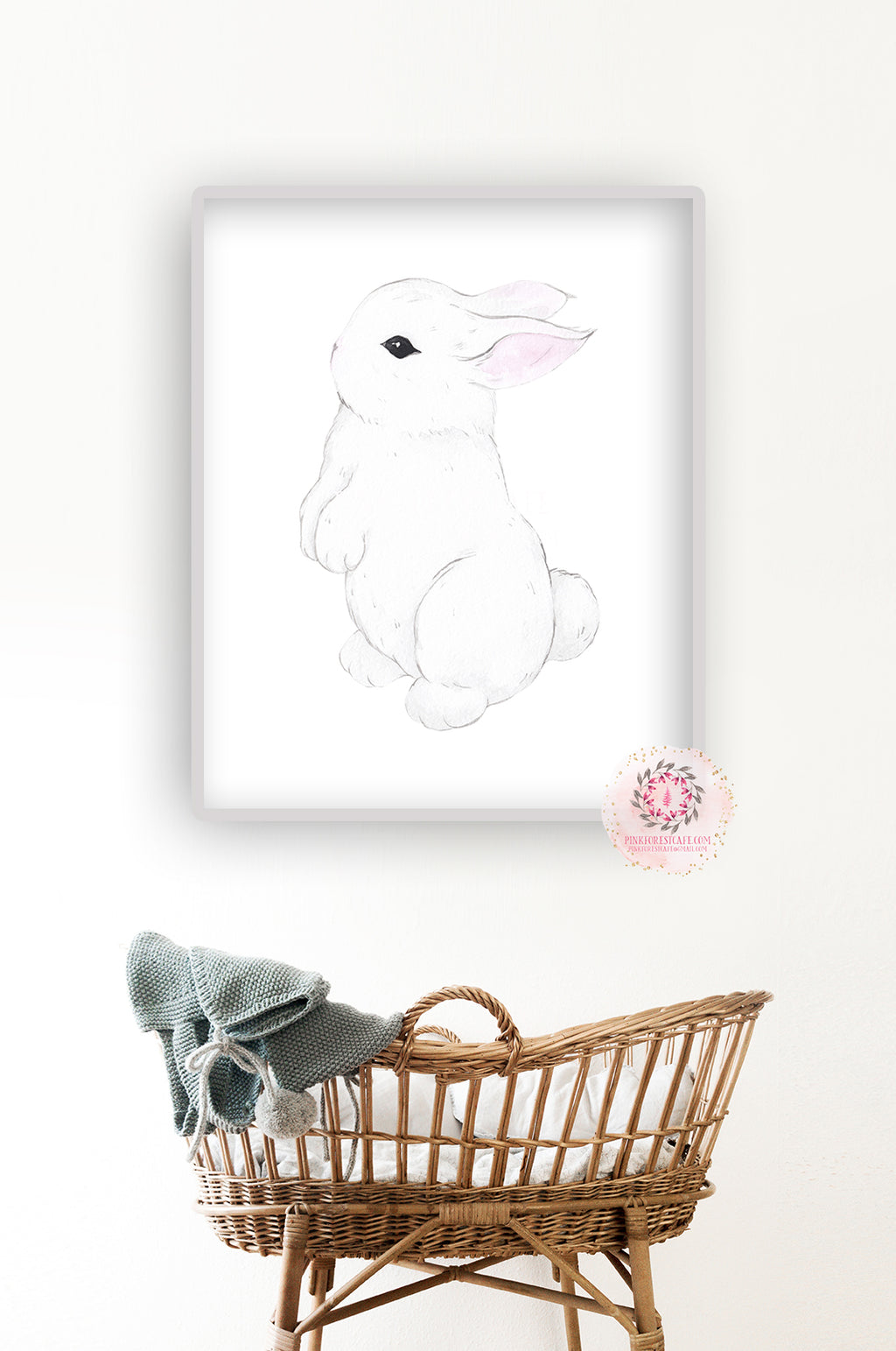 Boho Bunny Rabbit Wall Art Print Woodland Nursery Baby Girl Room Watercolor Printable Decor