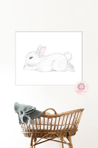 Boho Bunny Rabbit Wall Art Print Woodland Nursery Baby Room Watercolor Printable Decor