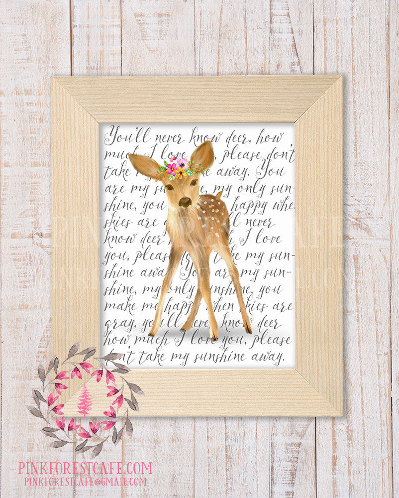 Deer You Are My Sunshine Woodland Printable Wall Art Nursery Home Decor