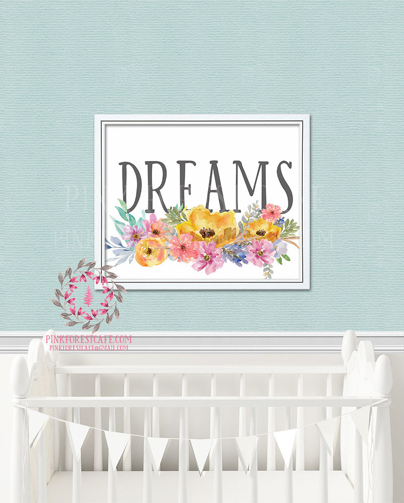 Boho Dreams Watercolor Floral Printable Print Wall Art Poster Nursery Decor