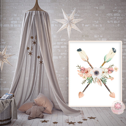 Anemone Peony Blush Boho Tribal Arrow Wall Art Print Nursery Baby Girl ...