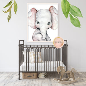 Watercolor Elephant Wall Art Print Baby Nursery Jungle Zoo Safari Printable Room Decor