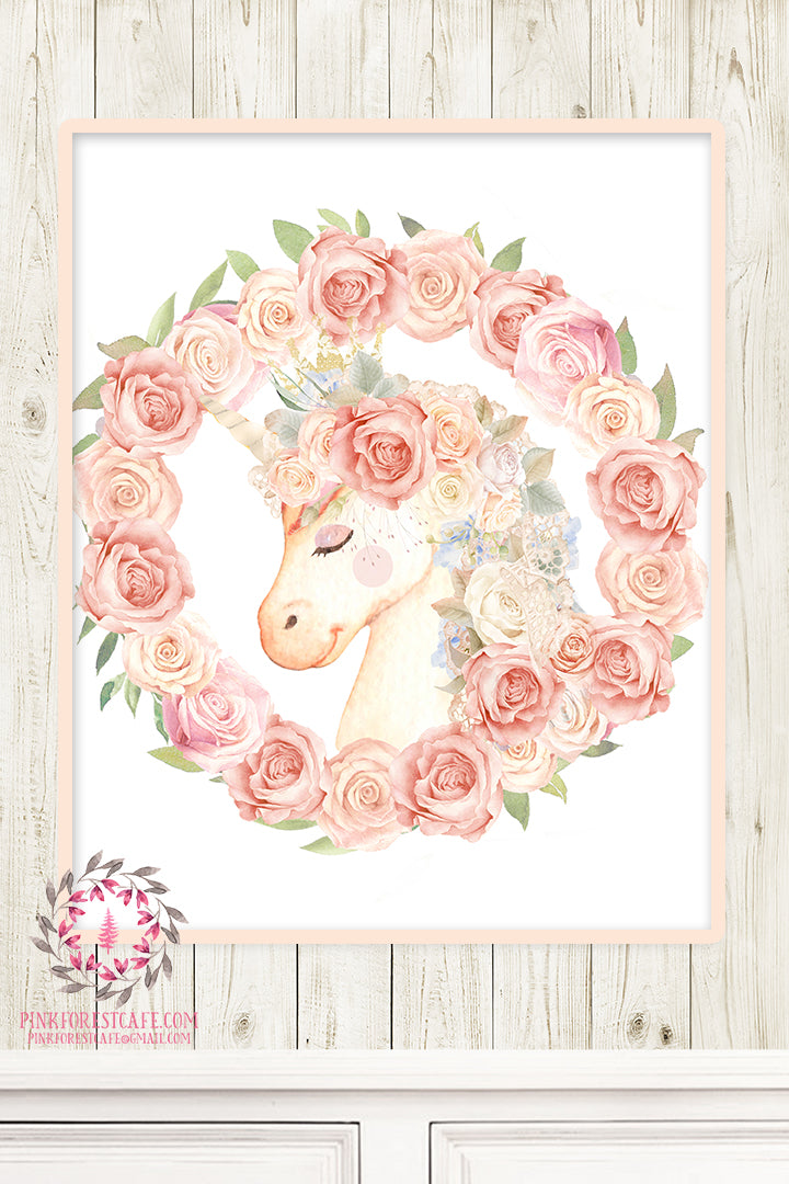 Ethereal Unicorn Baby Girl Nursery Wall Art Print Boho Shabby Chic Boh ...