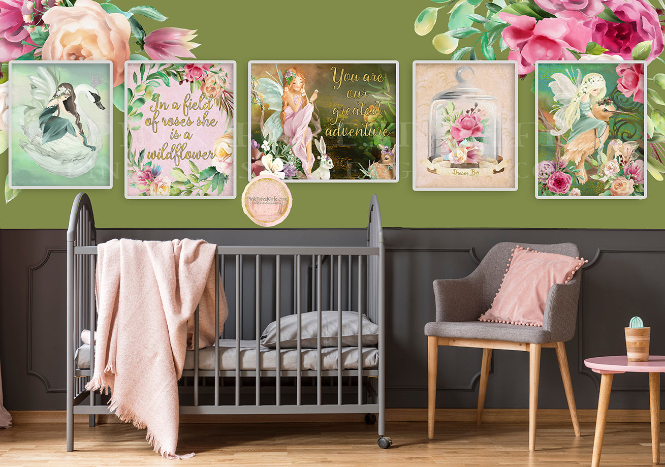 5 Fairy Print Baby Girl Nursery Wall Art Print Ethereal Enchanted Gard ...